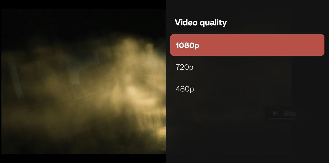 The video quality panel with 1080p selected in a filled row, above 720p and 480p.
